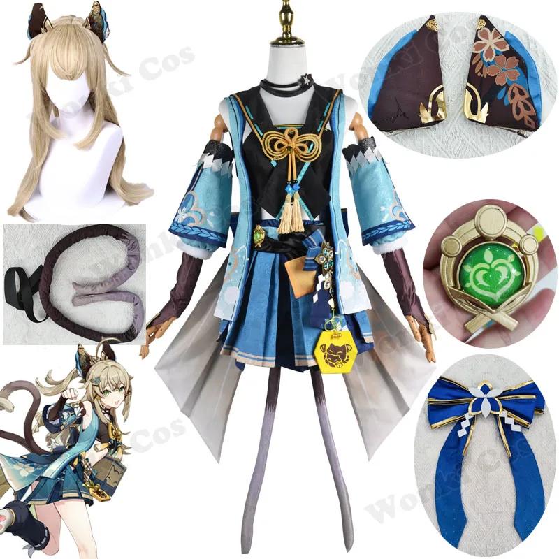 Kirara Cosplay Costume Wig Women Inazuma Neko Girl Kirara Full Set  Leg Cover Headwear