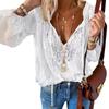 Loose Fit V Neck Long Sleeve Pullover Solid Color Commuter Shirt