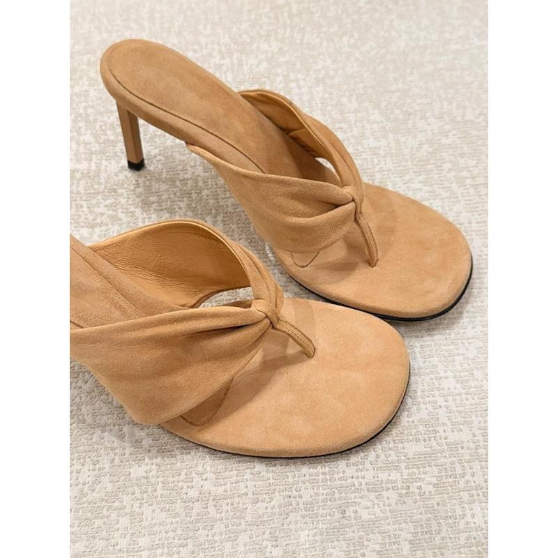 Chanclas de tacón de aguja francés de ante de cuero para mujer, nuevas sandalias de tacón alto de primavera y verano