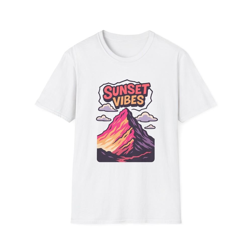 Unisex Softstyle T-Shirt Sunset Mountain Retro Vintage Hiking Nature Scene