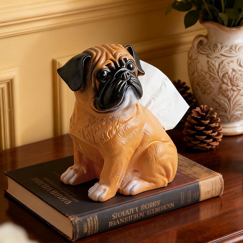 Adorable Pug Dog Resin Figurine Tissue Holder Charming Pet Statue for Living Room Bedroom Countertop Home Decor Ornament