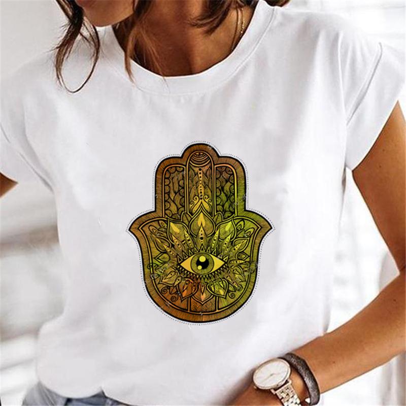 Hand Of Hamsa Fatima Print Fashion T-shirt Top Women's Summer Casual Harajuku Pattern Print Short Sleeve Shirt Y2K top