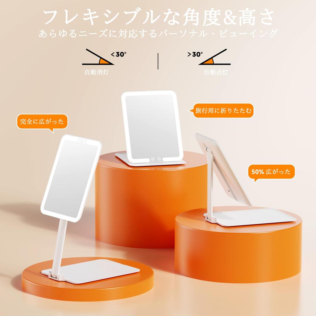 Auxmir Tabletop Folding Mirror for with LED 3 Stepless Hall USB Adjustable Easy Travel Folding Makeup Mirror Mirror, Makeup, Light, Colors, Foldable,
