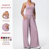 Conjunto de Regata Esportiva Costas Nadador Escovada Fina & Calça de Yoga Solta