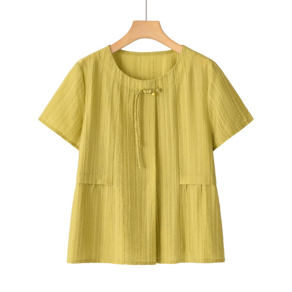 Tencel Kurzarm Oberteil im chinesischen Stil für Frauen mittleren Alters - 2025 Sommer Zweiteiler