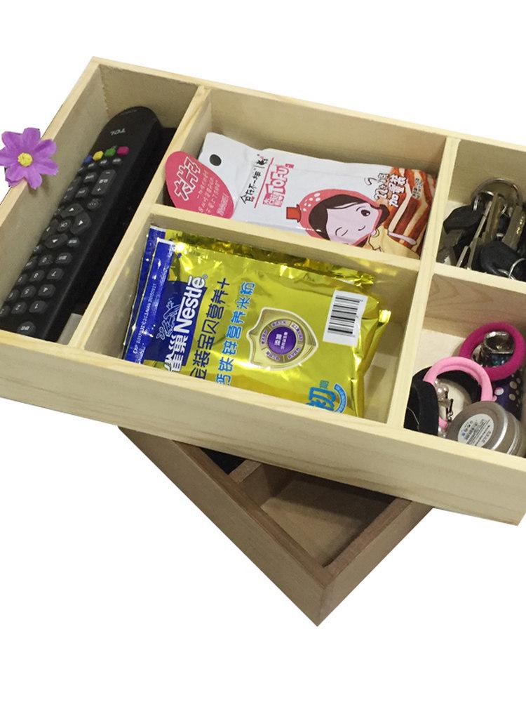 Wooden Multi-Grid Desk Organizer: Chalk, Pen, Key & Stationery Holder