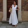 Ärmelloses Kleid Europäischer und Amerikanischer Sommer Neu Reine Baumwolle Urlaub Lässig U-Ausschnitt Locker Lang Kleid Kleid
