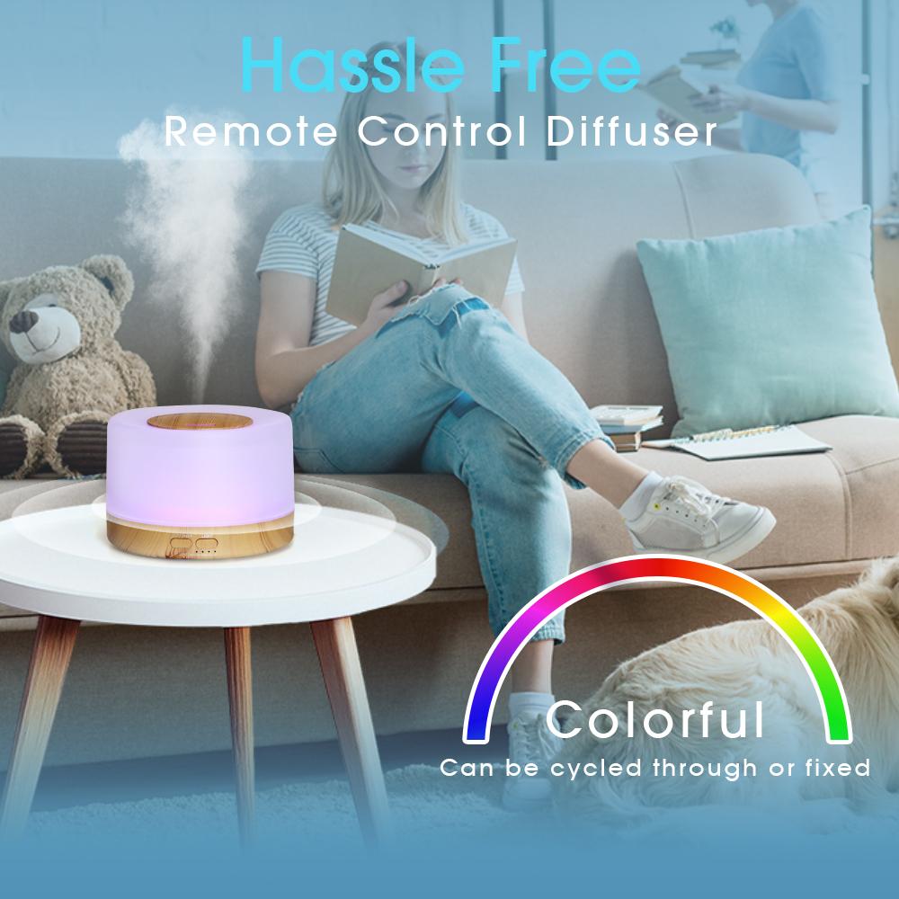 Wood Grain Essential Oil Diffuser Remote Control Ultrasonic Air Humidifier Scent Diffuser, with Timer, Auto-Off, 7 Color Lights