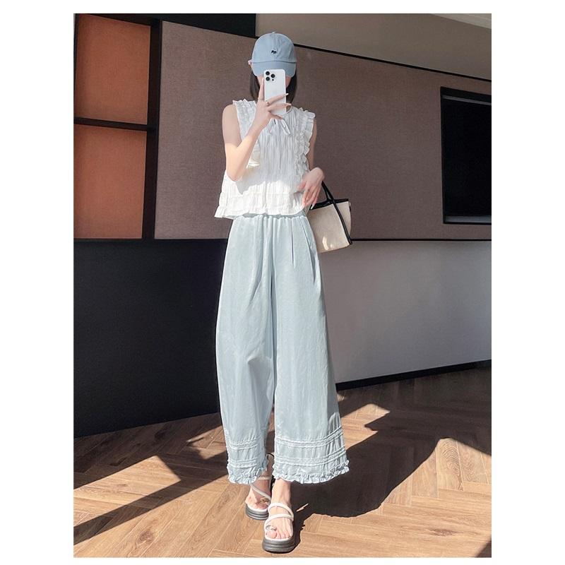 Women's Lace Trim Crochet Wide Leg Ankle Length Pants Summer Loose Thin Style Petite Friendly Sun Protection Casual Trousers