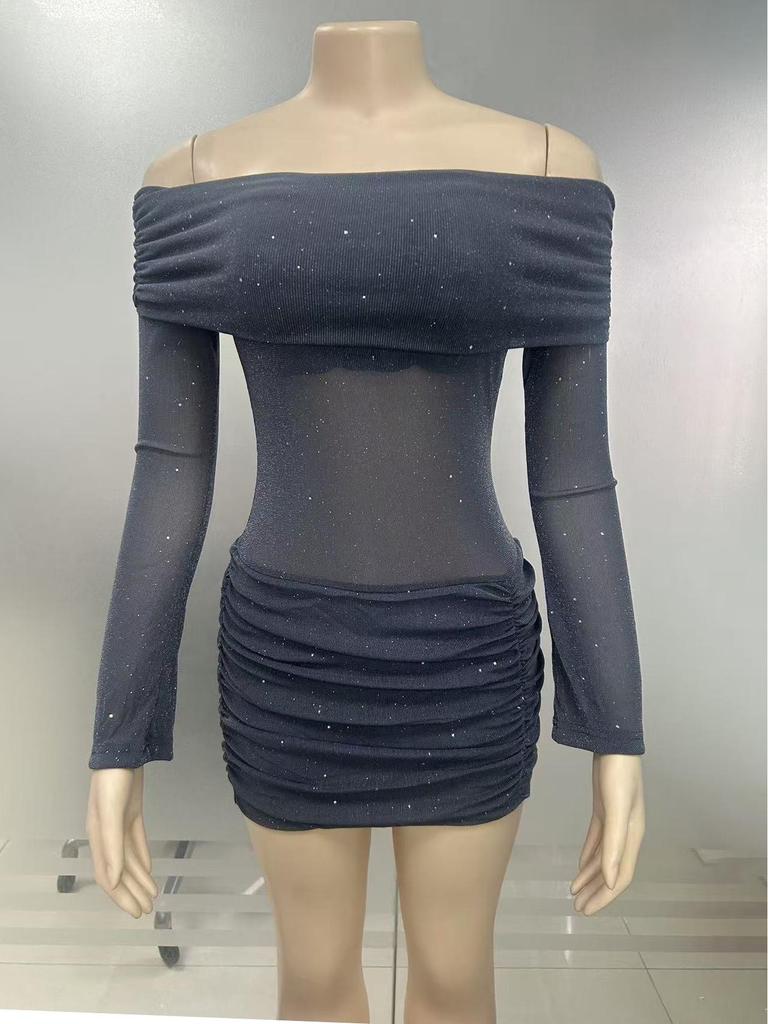 2025 Spring/Summer Shiny Slim-Fit One-Shoulder Hip-Hugging Skirt - European/American Style