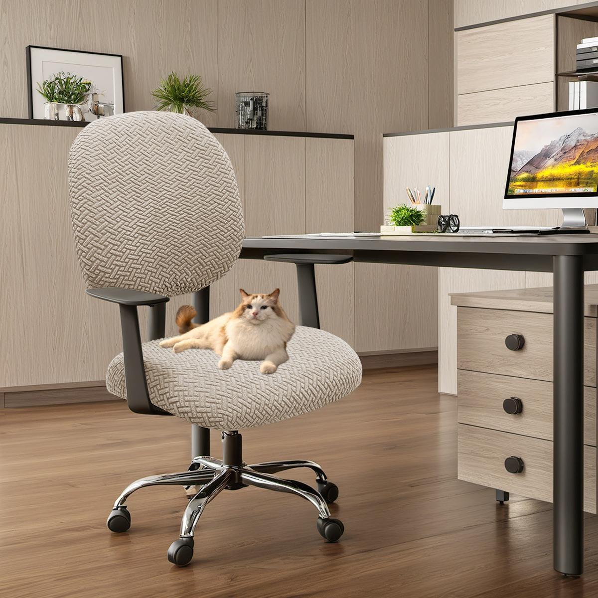 

Stretch Cat-Proof Covers for A 2-piece Computer Chair Elastic Swivel Desk Chair Cover Universal Office Chair Cover with Armrests 1pc