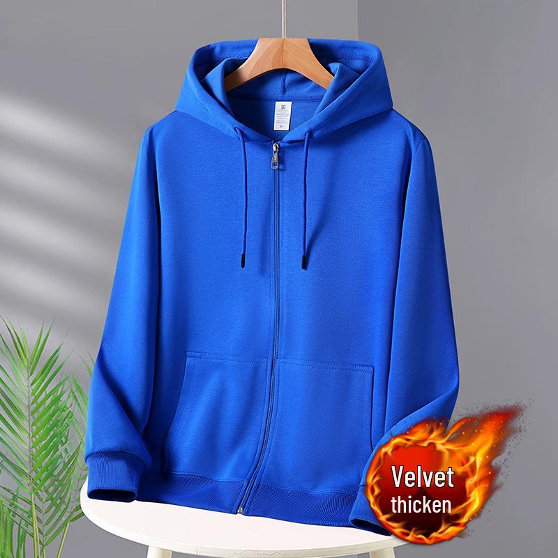 Unisex Heavyweight Cotton Zip-Up Hoodie Cardigan - Solid Color, Autumn/Winter Style.