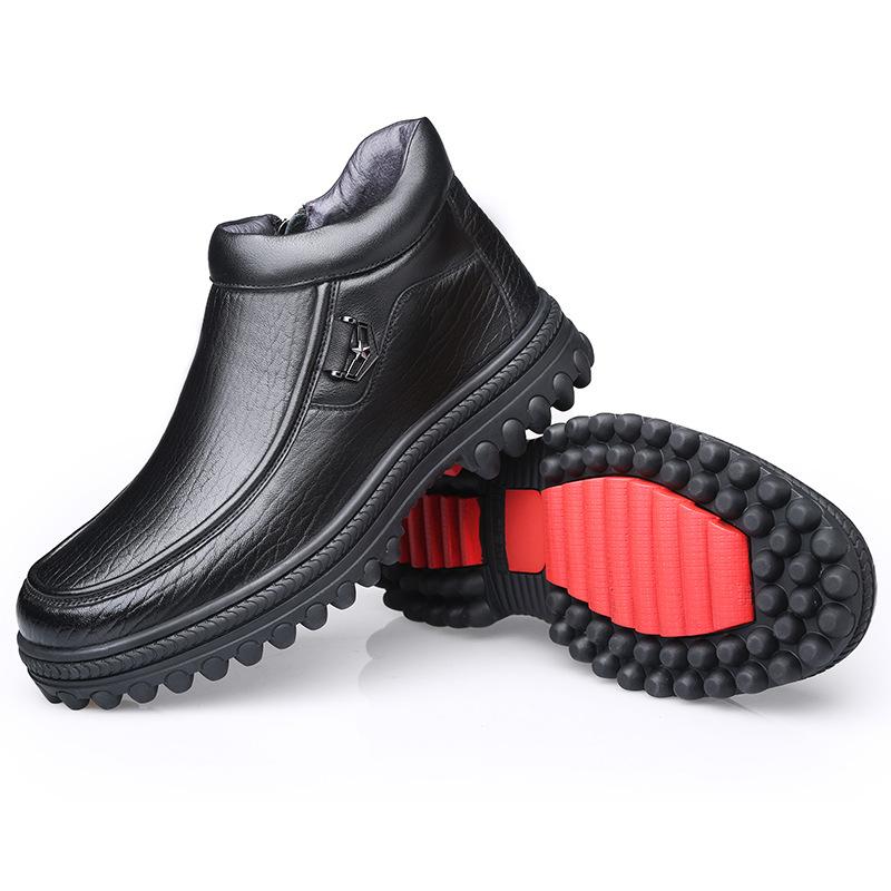 Old man's head new winter leather casual high-top men's cotton leather shoes middle-aged and elderly wool warm velvet shoes 19-99