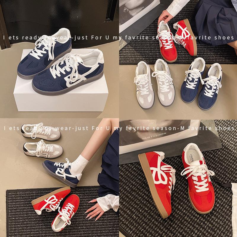 Cowhide version~ genuine leather retro round head German training shoes women's color matching versatile casual sports flat baseplate shoes retro styl