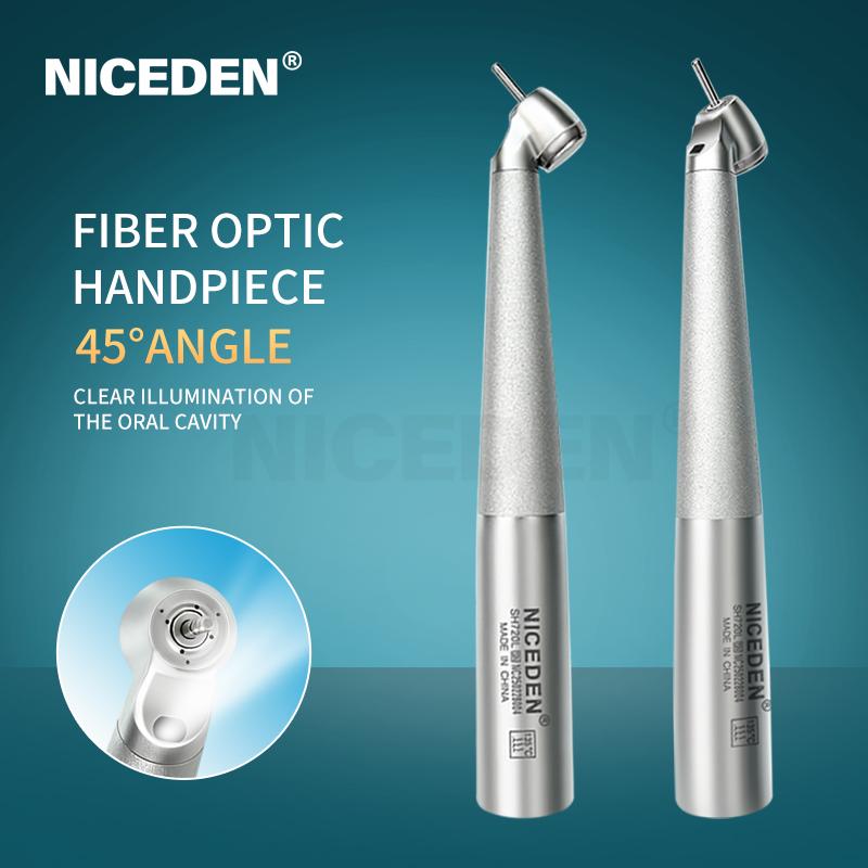 Zahnärztliches Glasfaser 45 Grad Chirurgischer Mini-Kopf Keramiklager Druckknopf LED-Licht Handstück Schnellkupplung Luftturbine