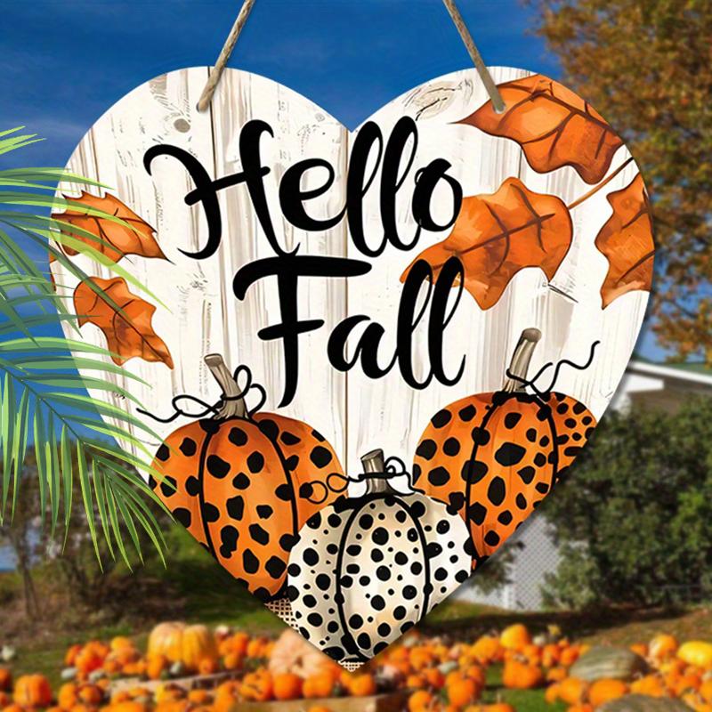 Autumn harvest festival “Hello Fall” logo pendant, home wall or door decoration, 2d flat wooden, garden decoration, gifts for friends and family