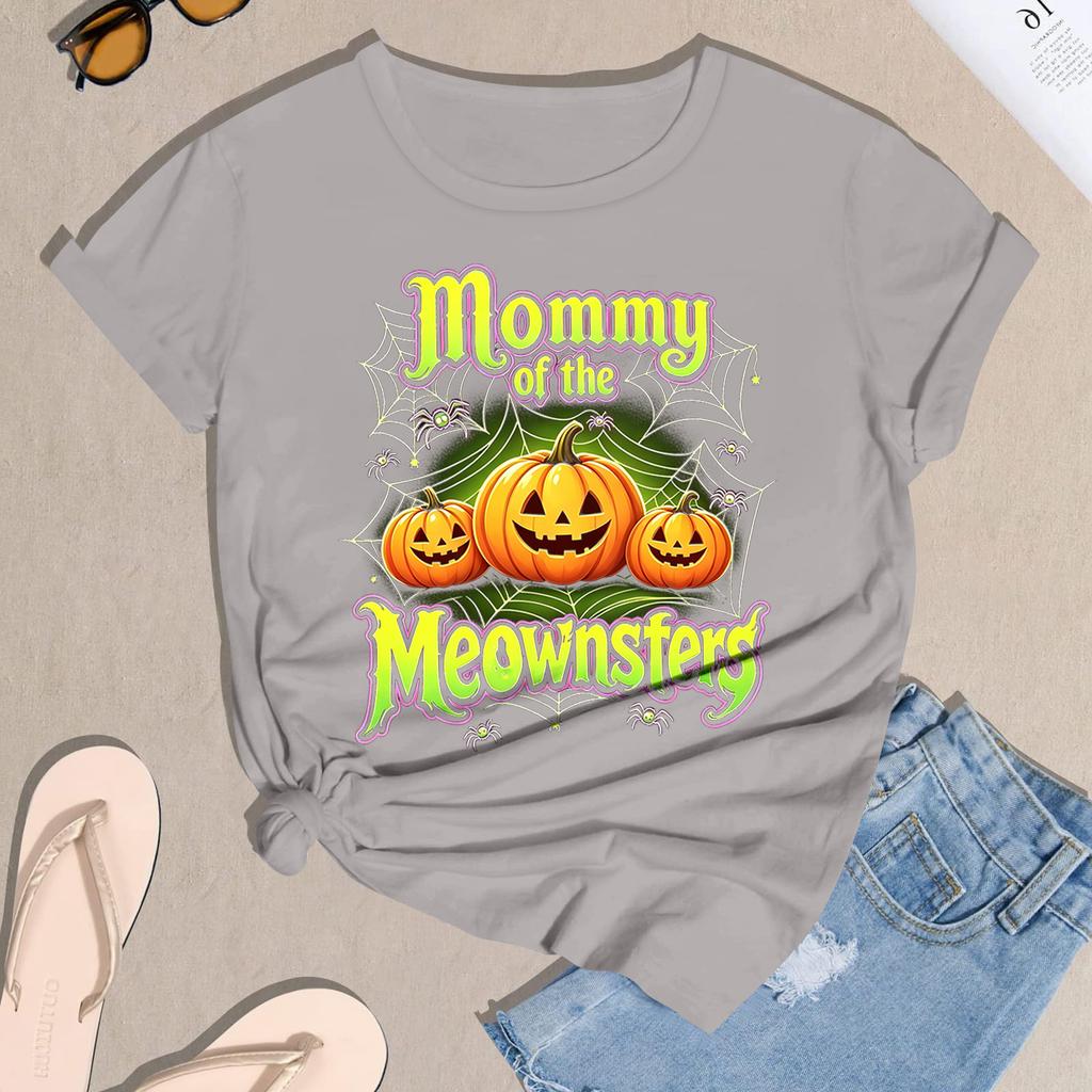 Women's Halloween Print Short Sleeve T-Shirt Casual Neck Tee Top