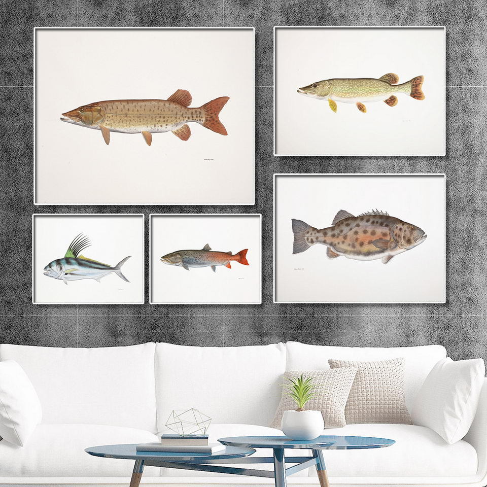 Decorative Painting Retro Fish Restaurant Hotel Paintings Animal Print Wall Pictures for Living Room Flatfish Wall Art Canvas