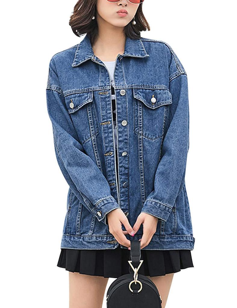 Damen Retro Denimjacke mit Revers - Europäischer Stil, Lockere Passform, Langarm für Frühling & Herbst