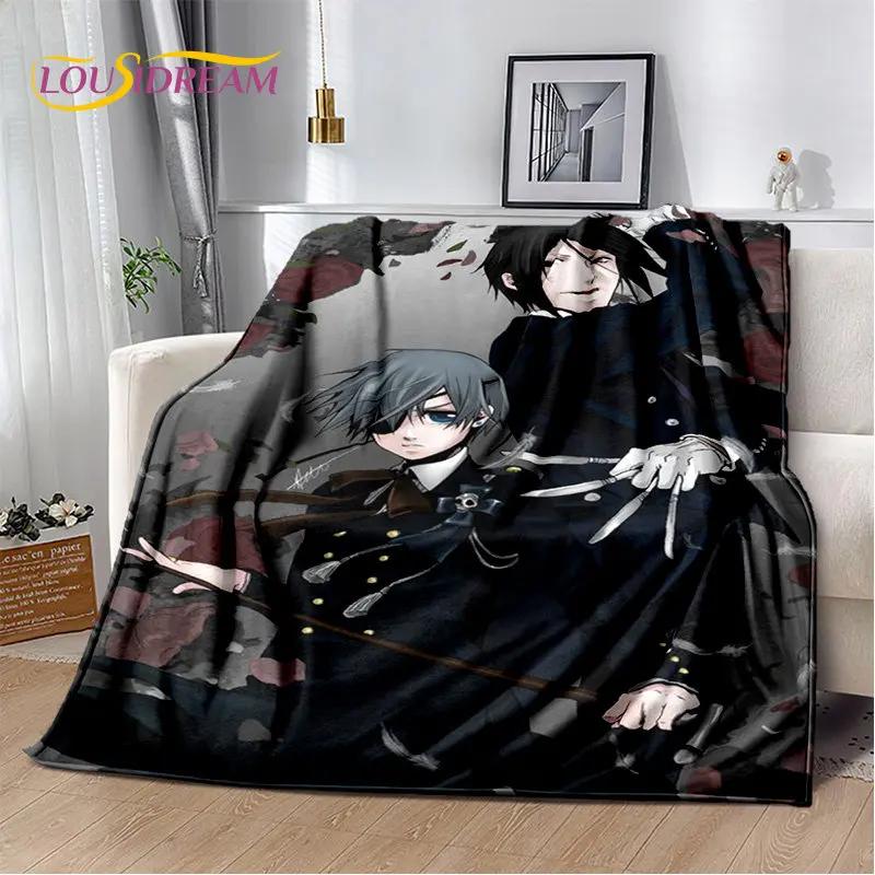Black Butler Anime Cartoon Měkká plyšová deka, flanelová deka přehoz do obývacího pokoje Ložnice Pohovka Pohovka Piknikový povlak pro děti