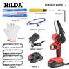 HILDA 4-Inch One-Handed Electric Lithium Chainsaw for Woodworking and Garden Felling.