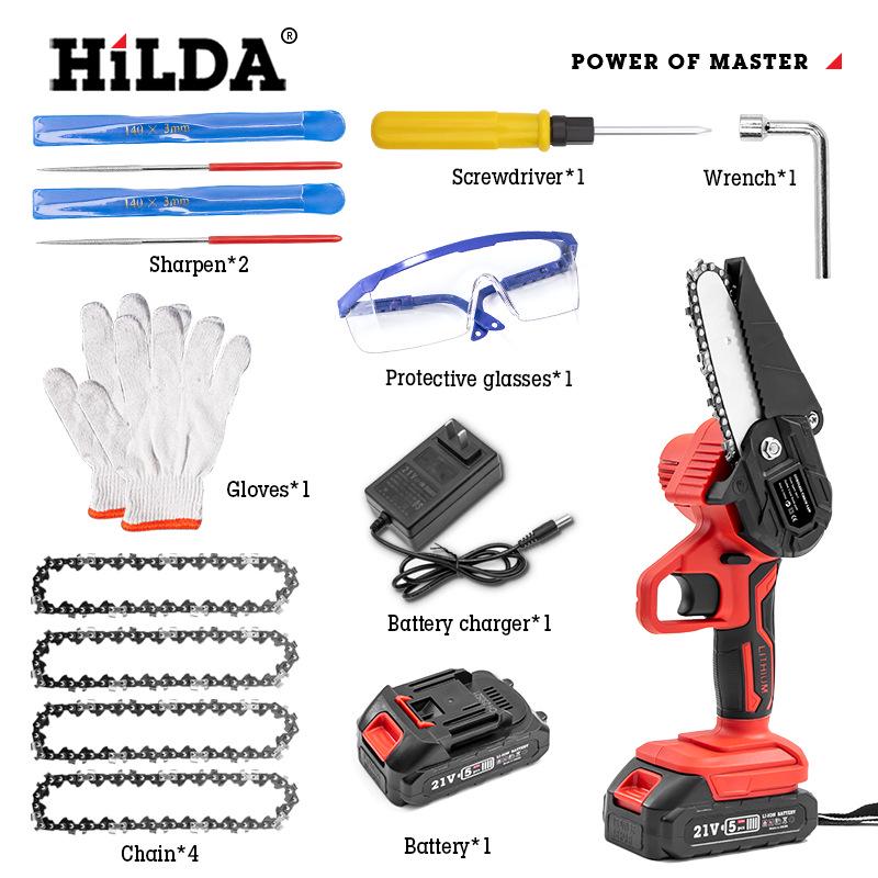 HILDA 4-Inch One-Handed Electric Lithium Chainsaw for Woodworking and Garden Felling.