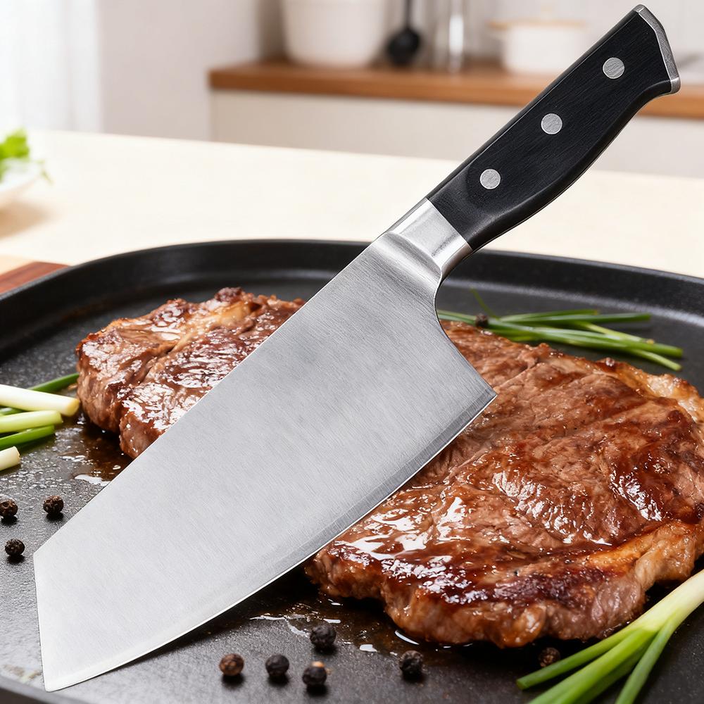 7.3 Inch Chinese Chef Knife 10Cr15MoV Stainless Steel Blade Wood Handle Cleaver Meat Slicing Vegetables Kitchen Knife Messer
