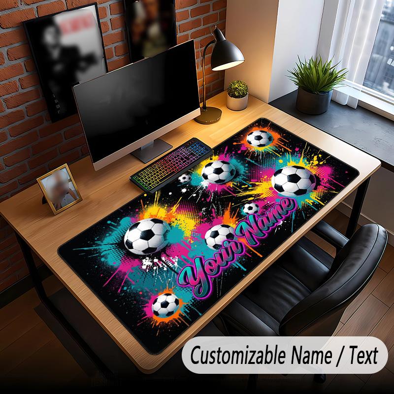 Soccer Theme Custom Mouse Pad Personalized With Name Text Customized Desk Mat For Office Home Decor
