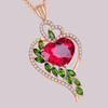 Fashion Women Ruby Peach Heart Necklace Luxury Wedding Jewelry Green Zircon Pendant Necklaces For Women Wedding Anniversary Gift