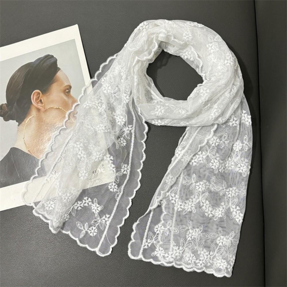 Retro Embroidered Flower Lace Scarf Lightweight Breathable Mesh Female Headscarf Long Silk Scarf Spring