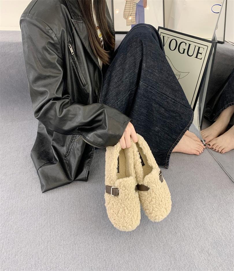 Thick-soled Wool Shoes for Women's Autumn and Winter Wear 2025 New Korean Version of Lamb Wool Piled Thermal Cotton Ladyshoes Are Versatile