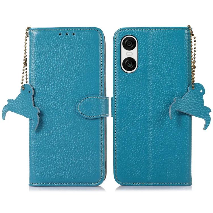 

For Sony Xperia 10 VI RFID Blocking Case Genuine Cow Leather Litchi Texture Phone Cover