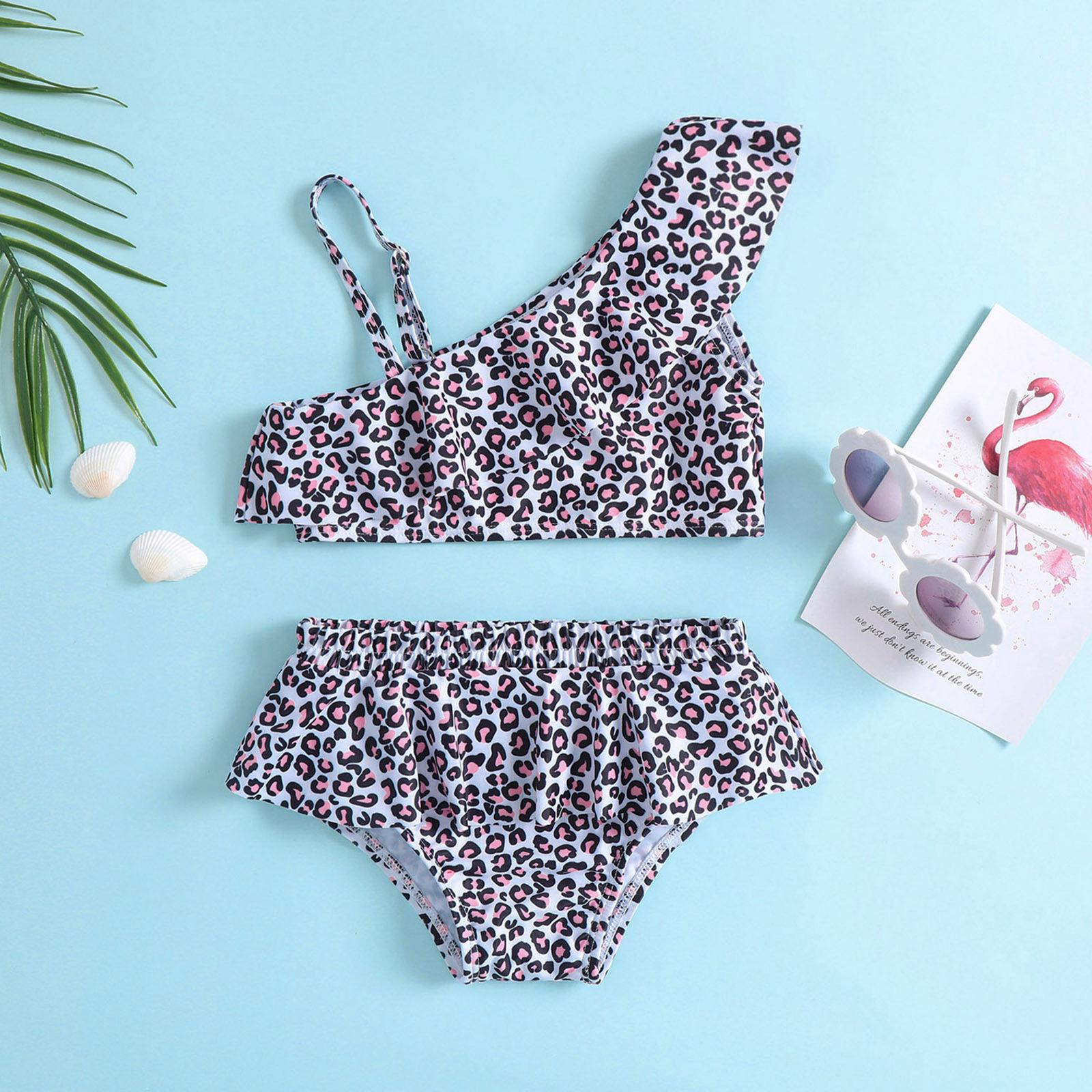 

Leopard Print Two-Piece Bikini Set for Girls 80 білий