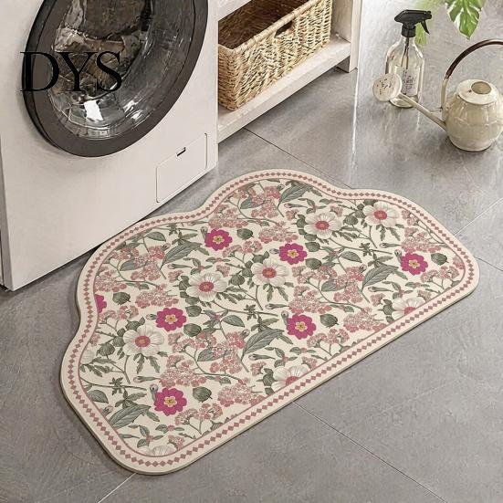 Light Luxury Home Decor Rug Retro Floral Bath Mat, Non-slip Super Absorbent Bathroom Rug, Diatomaceous Earth Quick-drying for Front Door Washable Sink