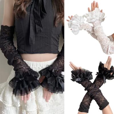 Punk Fingerless Gloves Lace Wrist Gloves Bride Wrist Warmer Gloves for Halloween Masquerades Proms Gloves
