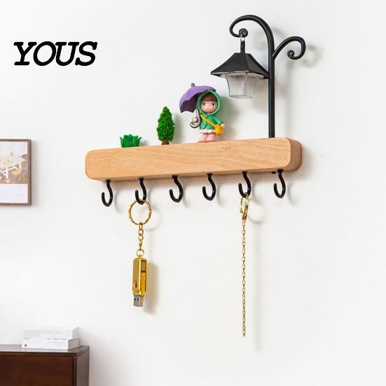 Space Saving Organizer for Keys Key Holder with 6 Hooks, Solid Wood Entryway Rack, Wall No Drill Rack Mounted Hook Pet Leashes And Hats Nail