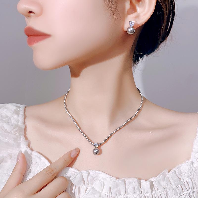 Schmuck Schmuck Perlen Set High-End Zirkon Prinzessin Diana Mit Halskette Ohrringe Damen