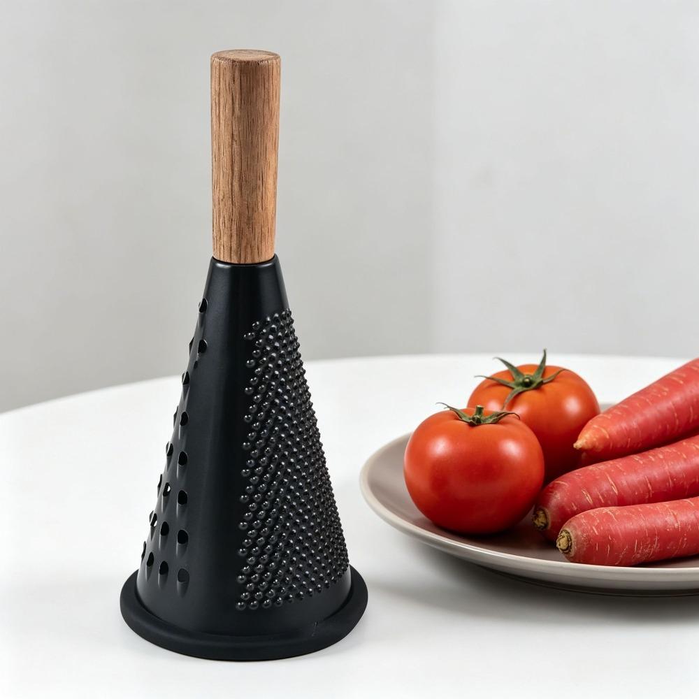 Stainless Steel Cheese Grater Wooden Handle Garlic Grinder Black Conical Vegetable Grater  Carrot