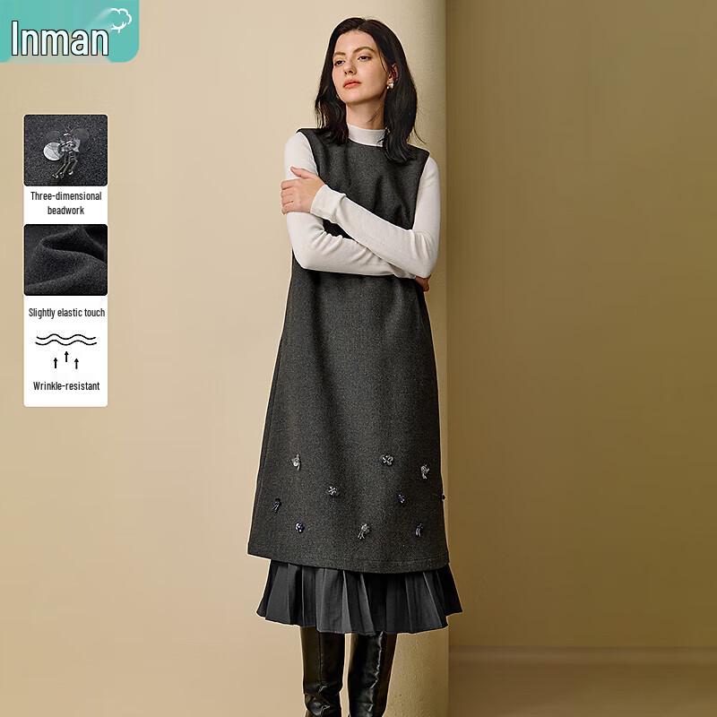 

INMAN Women s 2025 Winter Beaded Sleeveless A-Line Dress S