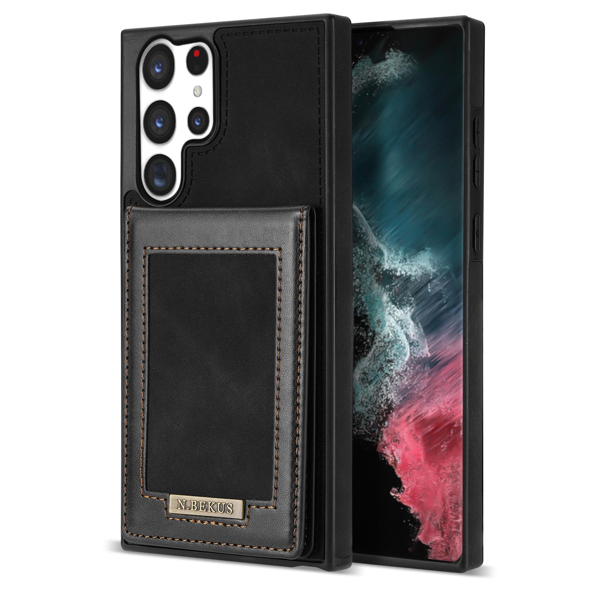 

N.BEKUS For Samsung Galaxy S25 Ultra Case RFID Blocking Leather+TPU Phone Cover with Card Slots Black