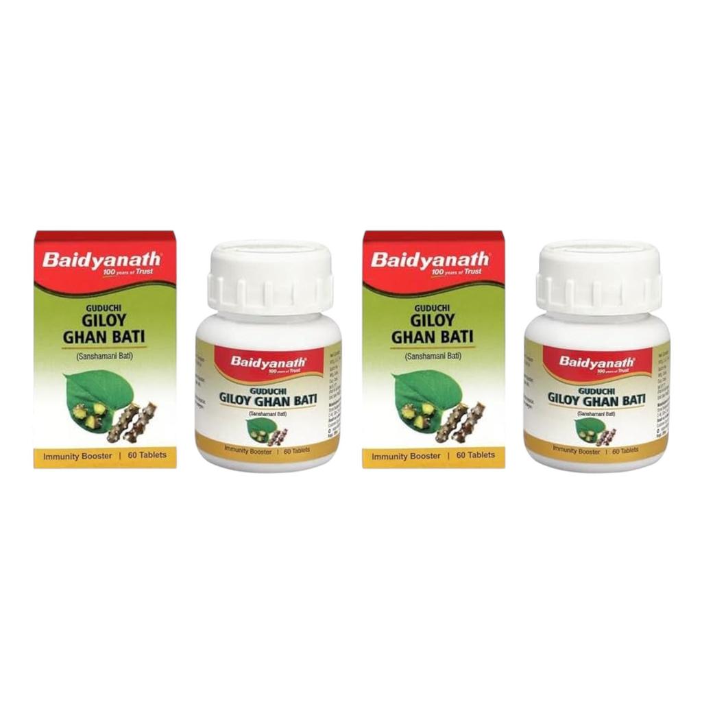 Baidyanath Giloy Ghan Bati 60 Tabletten (2er-Pack) | Unterstützt Immunität, Energie, Verdauung & Natürliche Entgiftung | Ayurveda Wellness-Nahrungsergänzungsmittel