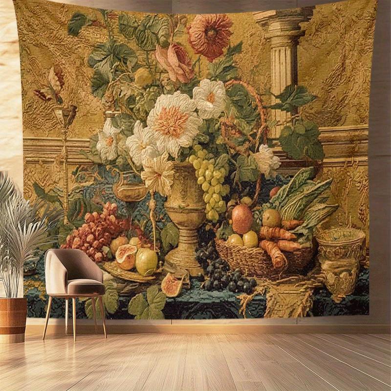 Retro Baroque Still Life Digital Printing Polyester Wall Hanging Tapestry Decorative Living Room Bedrooms Office Background Gift