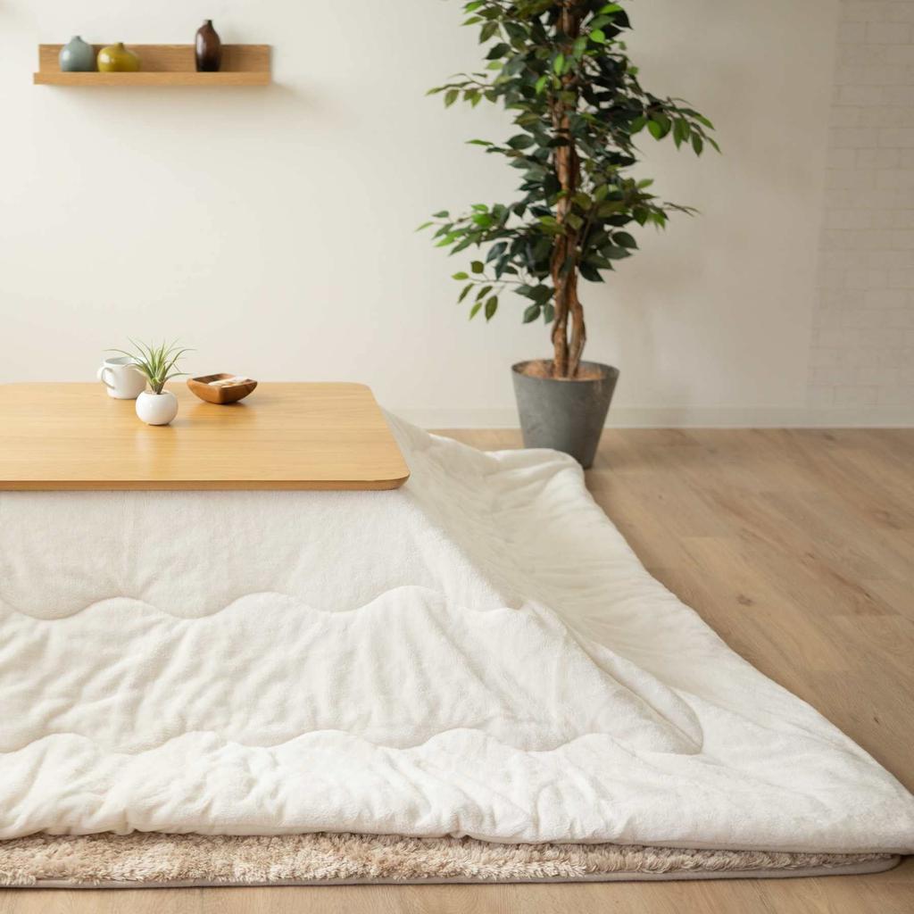 EMOOR Heat Plus Kotatsu Futon, Large, Rectangular, Ivory, Washable, Moisture-Absorbing, Heat-Generating, Ultra-Fine Fiber Pile 8mm