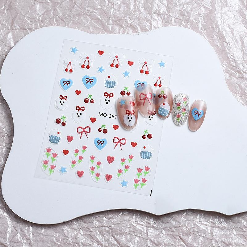 

3D сладкие наклейки для ногтей, дизайны, рельефный бант для торта, вишневый бант, наклейка для ногтей, самоклеящаяся, аксессуары для маникюра своими руками, украшения as the picture