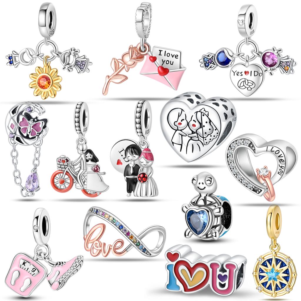 Copper Romantic Lover In Spring Charms Beads Colorful Flower Butterfly Dangle Fit Original Bangle Bracelet Diy Jewelry Gift