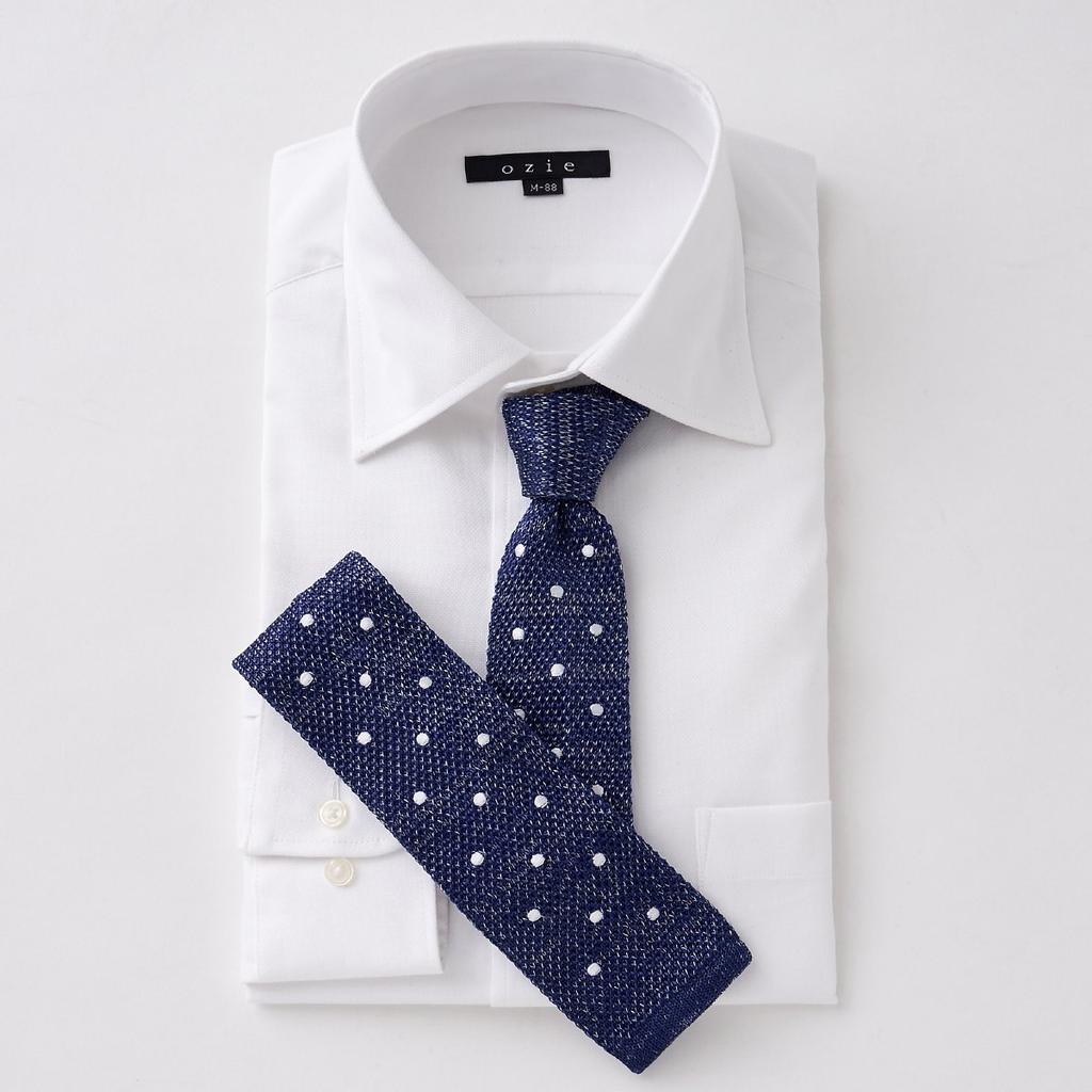 tie tie Blue Blue [Ogier] Tie/knit 100% silk/dot pattern/narrow tie/slim