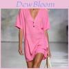Abito Estivo in Cotone e Lino da Donna con Scollo a V e Collo Semiaperto Stile Casual A-line