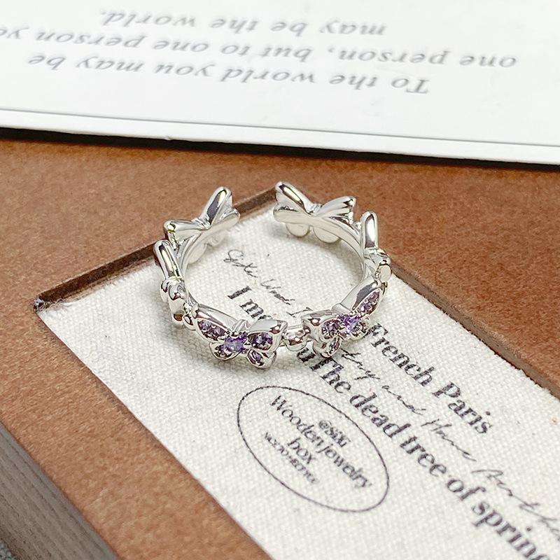Medieval Court Style Retro Enamel Dripping Oil Ring Female Flower Butterfly Niche Light Luxury High-End Ring
