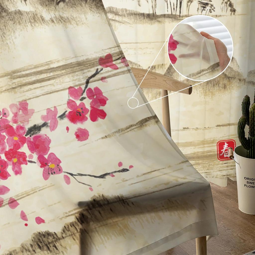 Tušová malba v čínském stylu Květiny Krajina Průsvitné Závěsy do obývacího pokoje Moderní Ložnice Voál Tyl Závěsy Okenní závěsy