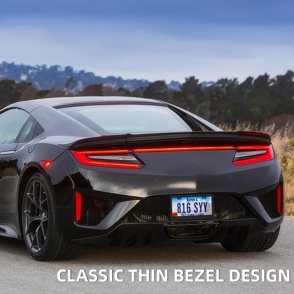 EWBN Carbon Fiber License Plate Frame,1 Pack Black License Plate Frames With Screws & Caps,Classic Carbon Fiber Design Car Black License Plate